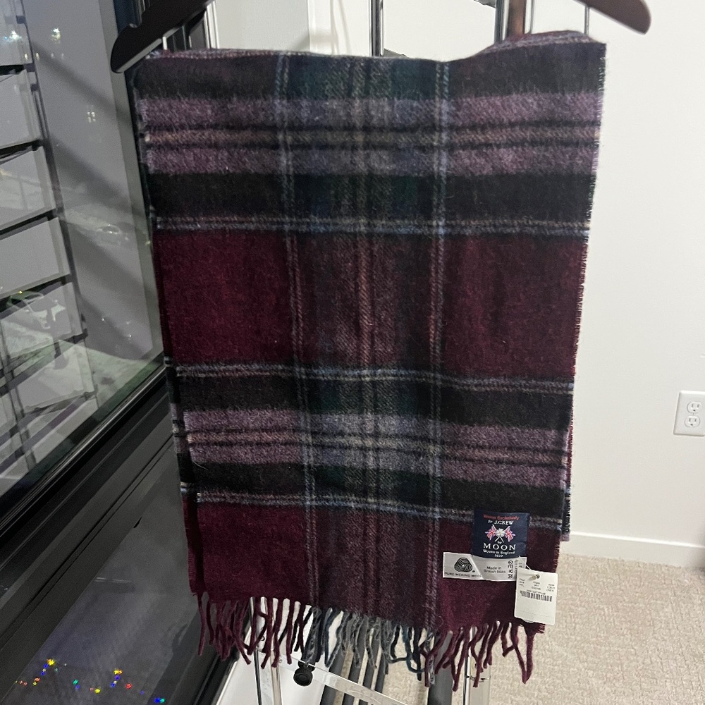 Jcrew x Abraham Moon purple plaid merino wool scarf